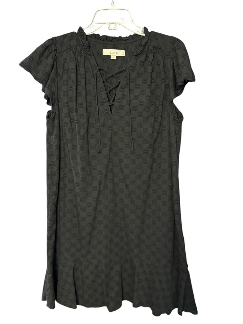 Loft Black Textured Lace-Up Shift Dress - Size M